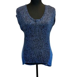 Aritzia T.Babaton blue black heathered knit short sleeve sweater linen silk Sz S